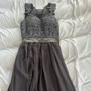 New bridesmaid dress, dark charcoal with purple hue.